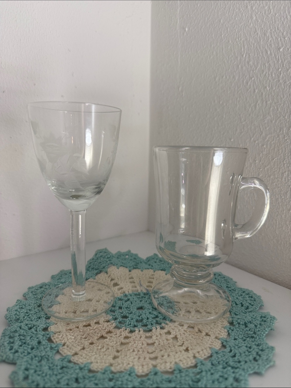 Vintage Mini Wine Glass and Footed Glass Mug